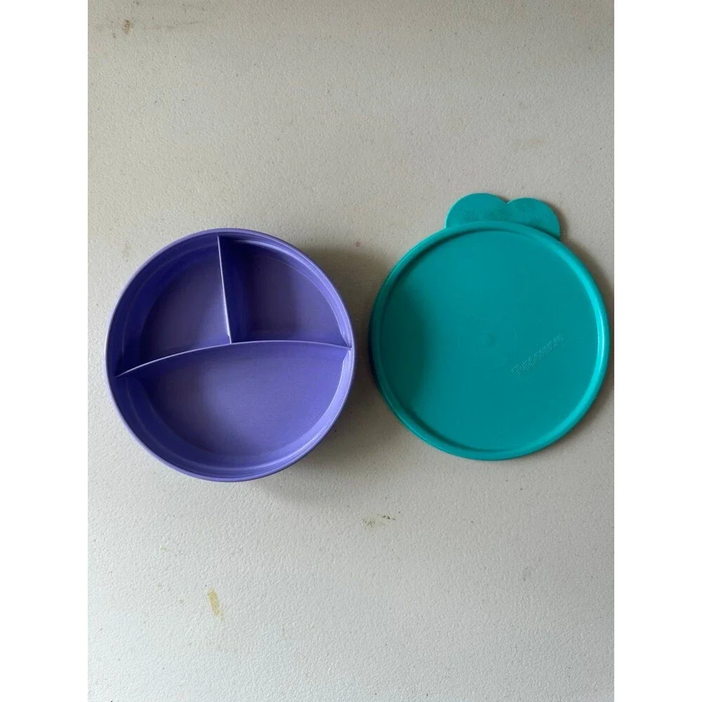 Tupperware Retired Munch Kids Toddler Stay Put Divided Dish Bowl Plate Lid